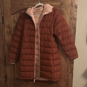 Stoic Women's Puffer Jacket in Rust and Pink